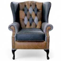 Patchwork Xl Chair Extra Tall High Back Chesterfield Aniline Real Leather - thumbnail 2