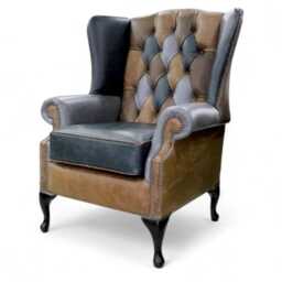 Patchwork Xl Chair Extra Tall High Back Chesterfield Aniline Real Leather - thumbnail 3