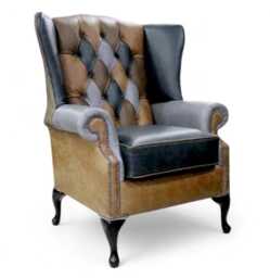 Patchwork Xl Chair Extra Tall High Back Chesterfield Aniline Real Leather