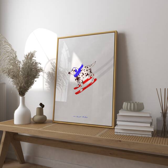 Skiing Dalmatian Art Print, Whimsical Dog Illustration - image 1