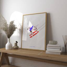 Skiing Dalmatian Art Print, Whimsical Dog Illustration - thumbnail 1