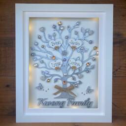 Personalised Family Tree Frame - Customised Names Box Handmade Birthday Gift With Optional Led Lights - thumbnail 3