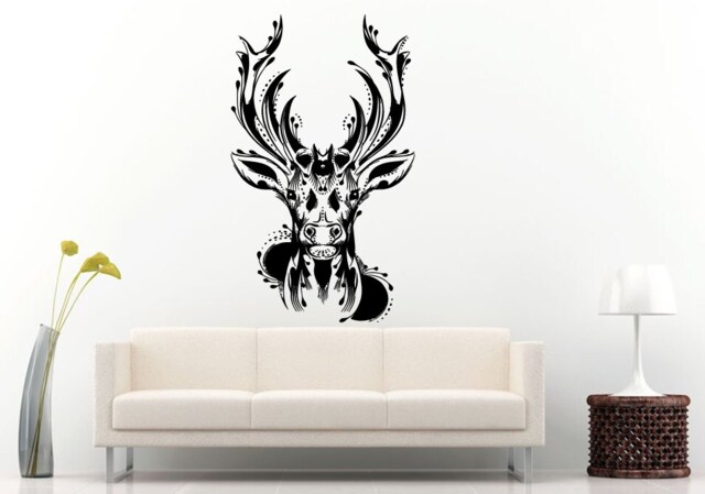 Flower Floral Beautiful Deer Head Wall Decal Vinyl Sticker Mural Room Decor L737 - image 1