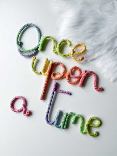 "Rainbow Knitted Wire Sign Kids Room Decor - ""Once Upon A Time" - image 1