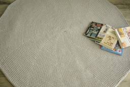 Handmade Light Gray Cotton Round Rug 140cm - thumbnail 1