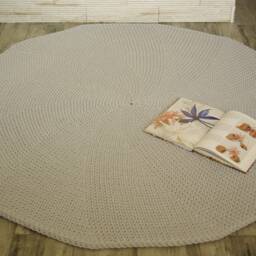 Handmade Light Gray Cotton Round Rug 140cm - thumbnail 4