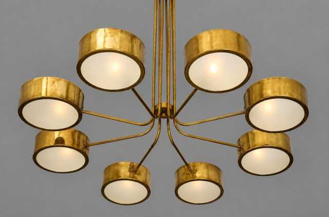 Handmade Brass Chandelier, 8-Light Drum Shade, Mid Century Modern Pendant Light - image 1