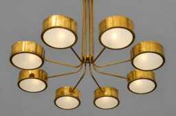 Handmade Brass Chandelier, 8-Light Drum Shade, Mid Century Modern Pendant Light