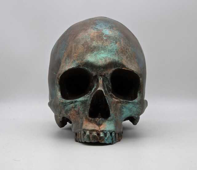 Copper Patina Human Skull Replica . Realistic Plaster Of Paris Life Size Human Replica - image 1