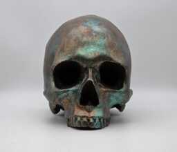 Copper Patina Human Skull Replica . Realistic Plaster Of Paris Life Size Human Replica - thumbnail 1