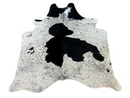 Medium/Large Sized Black & White Genuine Cowhide Rug, Hair On Hide Sold As Seen - thumbnail 1