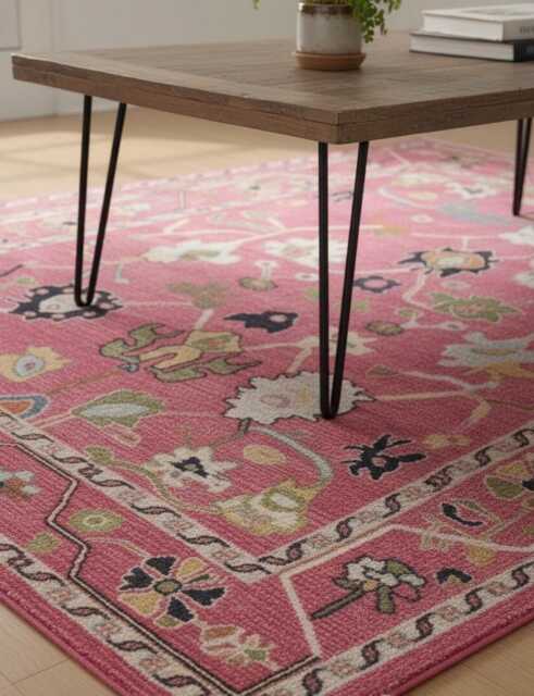 Handmade Wool Oushak Rug, 8x10 Hand Woven Pink Bedroom Carpet - image 1