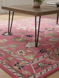 Handmade Wool Oushak Rug, 8x10 Hand Woven Pink Bedroom Carpet - thumbnail 1