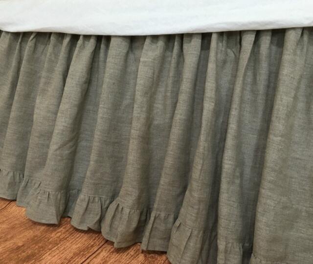 Dark Linen Bed Skirt With Ruffle Hem, Linen Dust Ruffles, Shabby Chic Bedding - image 1