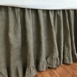 Dark Linen Bed Skirt With Ruffle Hem, Linen Dust Ruffles, Shabby Chic Bedding - thumbnail 2