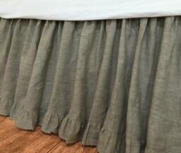 Dark Linen Bed Skirt With Ruffle Hem, Linen Dust Ruffles, Shabby Chic Bedding - thumbnail 1