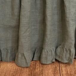 Dark Linen Bed Skirt With Ruffle Hem, Linen Dust Ruffles, Shabby Chic Bedding - thumbnail 3