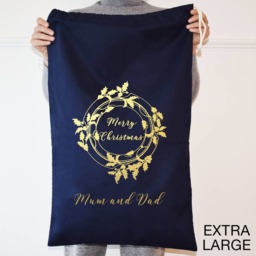 Personalised Christmas Sack - Red Cotton Santa With Gold Holly Wreath - thumbnail 4