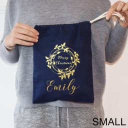 Personalised Christmas Sack - Red Cotton Santa With Gold Holly Wreath - thumbnail 3