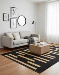 Handmade Black & Gold Kilim Rug Boho Runner, Custom Size - thumbnail 1