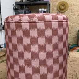 Dressing Table Pouffe in Woodchip & Magnolia Check - thumbnail 2