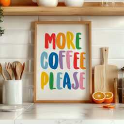 More Coffee Please Print -- Colourful Kitchen Wall Art, Lover Decor, Modern Typography Poster, Bar Unframed - thumbnail 1