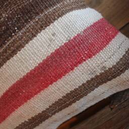 30cm Vintage Kilim Cushion Cover Handwoven - Simple Weave Off White Soft Red Brown Side Motifs - thumbnail 3