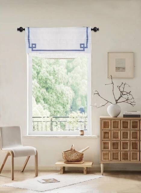 Many Colors, Faux - Fake Flat Roman Shade Valance With Greek Trim, Window Treatment, Custom Faux Shade, Cafe Curtains, Covering - image 1