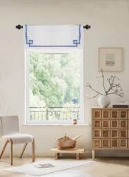 Many Colors, Faux - Fake Flat Roman Shade Valance With Greek Trim, Window Treatment, Custom Faux Shade, Cafe Curtains, Covering - thumbnail 1