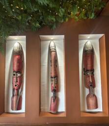 Handcrafted African Tribal Wall Mask Set, Wooden Ethnic Decor - 40 Inches - thumbnail 1