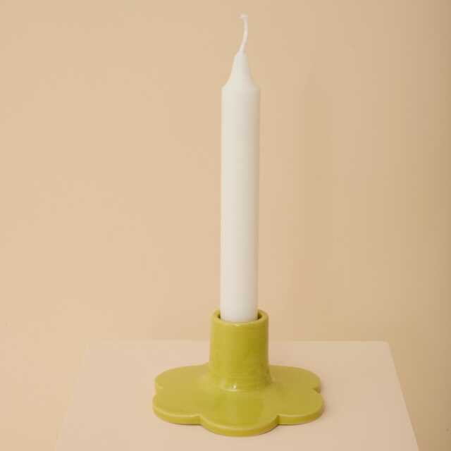 Chartreuse Handmade Ceramic Candle Holder With Scalloped Edge - image 1