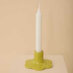 Chartreuse Handmade Ceramic Candle Holder With Scalloped Edge