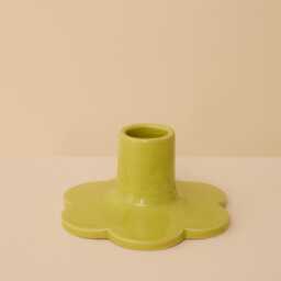 Chartreuse Handmade Ceramic Candle Holder With Scalloped Edge - thumbnail 2