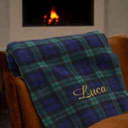 Personalised Tartan Blanket Custom Embroidered Single Fleece Cosy Throw Gift - thumbnail 2