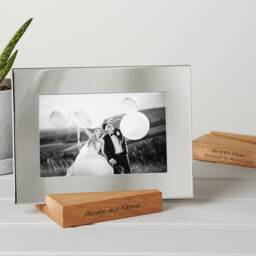 Personalised Silver Photo Frame With Oak Stand - Wedding Gift - thumbnail 1