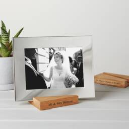Personalised Silver Photo Frame With Oak Stand - Wedding Gift - thumbnail 2