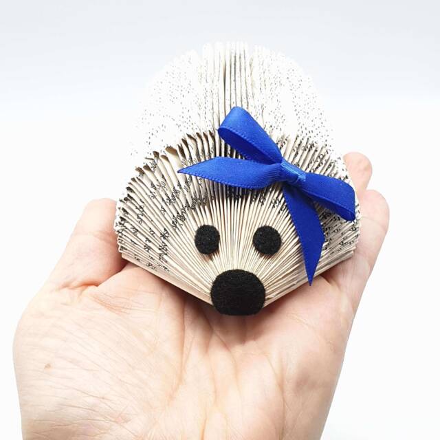 Hedgehog Business Card Holder - Desk Organizer Gift Handmade Book Art - image 1
