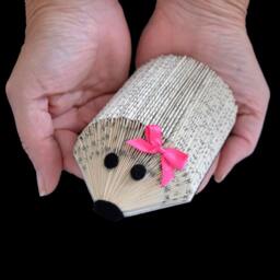 Hedgehog Business Card Holder - Desk Organizer Gift Handmade Book Art - thumbnail 2