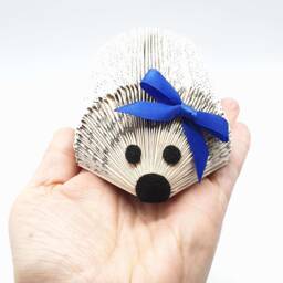 Hedgehog Business Card Holder - Desk Organizer Gift Handmade Book Art - thumbnail 1
