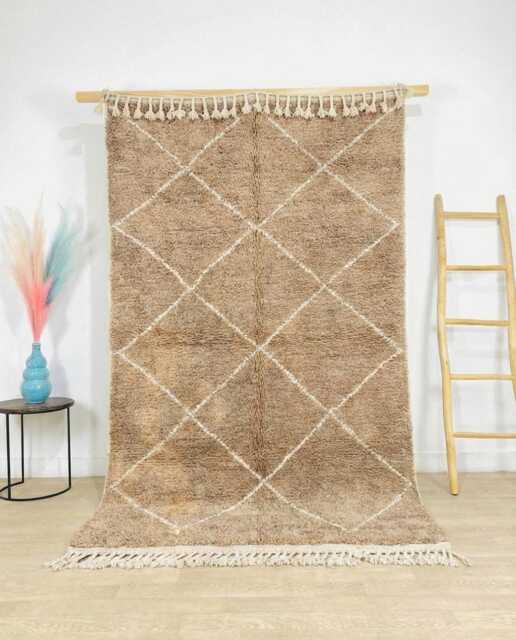 Beige Moroccan Berber Rug, Handwoven Wool Shag Boho Nursery Authentic Beni Ourain Carpet, Large 9x12 Area Rug - image 1