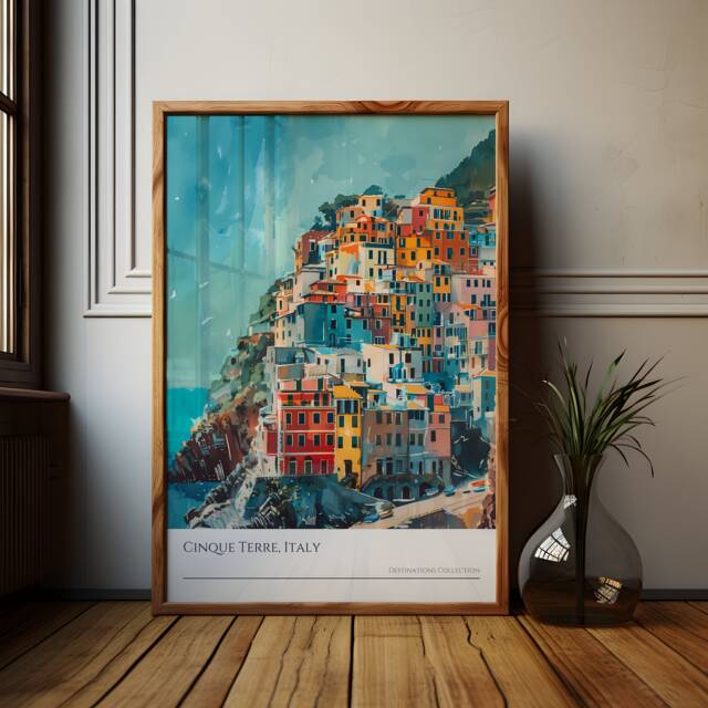 Cinque Terre Italy Print Watercolor Style Travel Poster - image 1