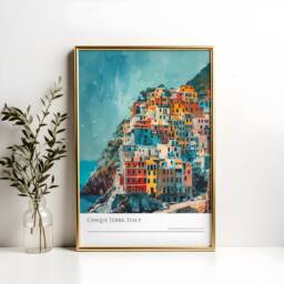 Cinque Terre Italy Print Watercolor Style Travel Poster - thumbnail 2