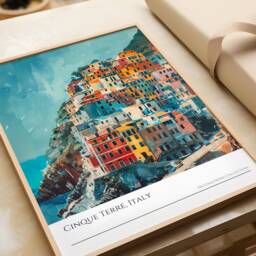 Cinque Terre Italy Print Watercolor Style Travel Poster - thumbnail 3