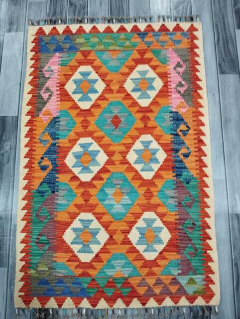 Kilim Rug Multicolour, Handmade Artisan Afghan Turkish Scandinavian Navajo Bohemian Flatweave Wool Multicolour 124x81 cm - image 1