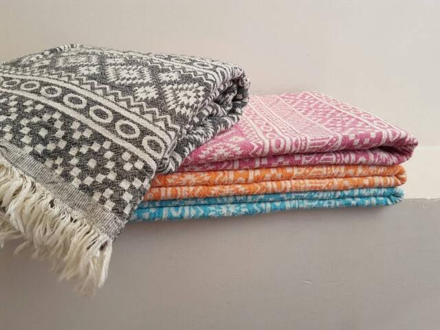 Boho Aztec Beach Towel - Soft Woven Cotton Blanket Throw - image 1