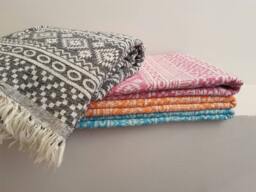 Boho Aztec Beach Towel - Soft Woven Cotton Blanket Throw - thumbnail 1