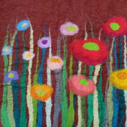Handfelted Seat Cushion With Flowers & Grass, Summer, Brown - thumbnail 3