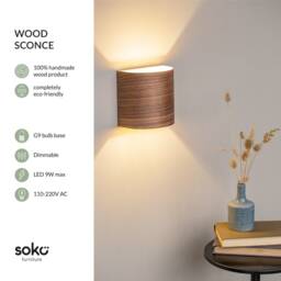 Walnut Wall Sconce Rustic Modern Bedside Lamp - thumbnail 2