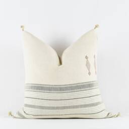 Sharad - Ivory Green Rust Pillow Cover With Poms - thumbnail 2