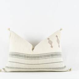 Sharad - Ivory Green Rust Pillow Cover With Poms - thumbnail 4